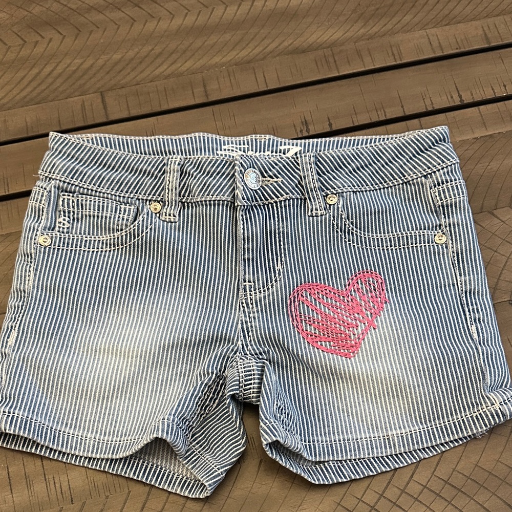 Seven7 Girls Denim light Blue Shorts with Pink Heart